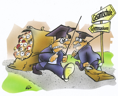 Cartoon: Gesamtschule (medium) by HSB-Cartoon tagged schule,schüler,pupil,gesamtschule,realschule,hauptschule,gymnasium,schultasche,tornister,lehrer,lehrerin,lehrpersonal,hochschule,cartoon,karikatur,hsb,airbrush,schule,schüler,gesamtschule,realschule,hauptschule,gymnasium,schultasche,lehrer,lehrerin,hochschule