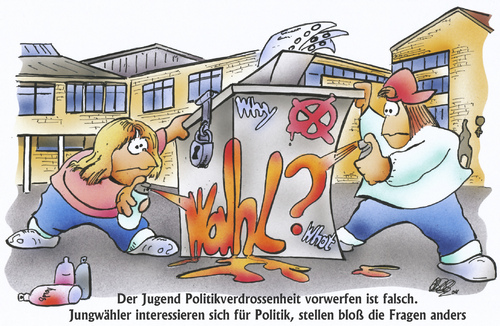 Cartoon: Jungwähler (medium) by HSB-Cartoon tagged wahl,wahlen,politik,politiker,jugend,jungwähler,wahlurne,sprayer,politikverdrossenheit,cartoon,karikatur,airbrush,heeinrich,schwarze,blanke,wahl,wahlen,jugend,jungwähler,sprayer