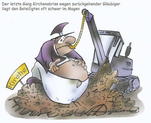 Cartoon: Kirchenabriss (medium) by HSB-Cartoon tagged glaube,evangelisch,katholisch,kirchen,kirchenaustritt,kirche,kapelle,kreuz,abriss,gläubige,bagger,abrissbirne,schutt,cartoon,karikatur,caricature,hsb,airbrush,kirche,kirchenaustritt,kirchen,katholisch,evangelisch,glaube,kapelle,kreuz,religion