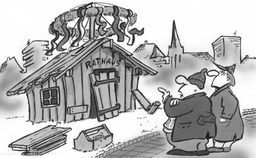 Cartoon: kommunale Neubauten (medium) by HSB-Cartoon tagged stadt,politik,kasse,kommune,rathaus,neubau