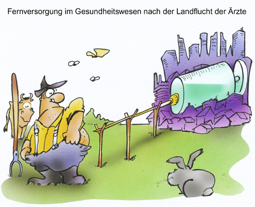 Cartoon: Landflucht der Ärzt (medium) by HSB-Cartoon tagged krank,gesundheitswesen,gesundheit,landwirt,arzt,cartoon,bauer,großstadt,stadt,spritze,aussenbereich,land,landleben,krankheit,airbrush,hsb,karikatur,arzt,landwirt,gesundheit,gesundheitswesen,krank,krankheit,landleben,land,bauer