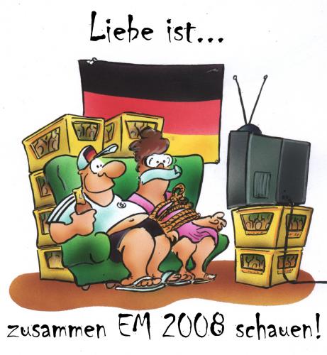 Cartoon: Love is... (medium) by HSB-Cartoon tagged europeanchampionship,em2008,football,germany,em,2008,fussball,deutschland,fernsehen,ehepaar,bier,fahne,patriotismus,fan,ruhe,sport,event