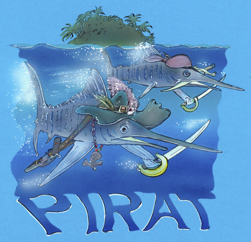 Cartoon: marlin pirat (medium) by HSB-Cartoon tagged sea,ocean,fish,marlin,pirat