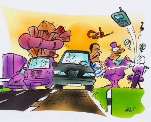 Cartoon: mobile phone (medium) by HSB-Cartoon tagged telephone,handy,car,driver,police