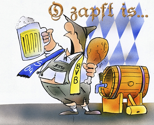 Cartoon: Oktoberfest (medium) by HSB-Cartoon tagged oktoberfest,bier,haxe,bayern,trachten,bierfass,s04,schalke,bvb,borussia,dortmund,fussball,cartoon,karikatur,caricature,airbrush,bier,haxe,bayern,bvb,borussia dortmund,borussia,dortmund