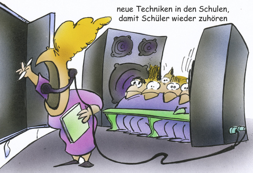 Cartoon: Schultechnik (medium) by HSB-Cartoon tagged stereoanlage,stereo,technik,schüler,schule,lehrer,lehrerin,tafel,schultafel,headset,lehrpersonal,lautstärke,boxen,school,pupil,teacher,cartoon,karikatur,airbrush,hsb,schule,schüler,technik,stereoanlage,lehrer,lehrerin,tafel,schultafel,headset,lehrpersonal,lautstärke