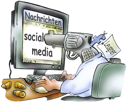 Cartoon: social media (medium) by HSB-Cartoon tagged social,media,socialmedia,facebook,twitter,instagram,nachrichten,news,computer,user,facebookeintrag,facebookfreunde,influencer,pistole,gun,waffe,leugner,nachrichtenleugner,wahrheit,lüge,internetlüge,lügenverbreitung,lügenpresse,handynachricht,nachrichtenlage,politik,angstparole,munition,cartoon,social,media,socialmedia,facebook,twitter,instagram,nachrichten,news,computer,user,facebookeintrag,facebookfreunde,influencer,pistole,gun,waffe,leugner,nachrichtenleugner,wahrheit,lüge,internetlüge,lügenverbreitung,lügenpresse,handynachricht,nachrichtenlage,politik,angstparole,munition,cartoon