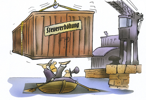 Cartoon: Steuererhöhung (medium) by HSB-Cartoon tagged politik,politiker,entscheidung,steuer,steuererhöhung,boot,kahn,bürger,container,airbrush,steuer,steuererhöhung