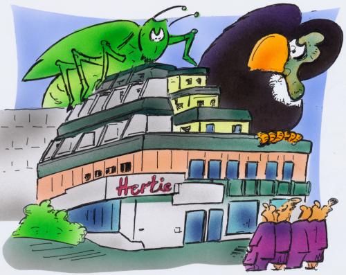 Cartoon: vulture over hertie (medium) by HSB-Cartoon tagged hertie,grasshopper,vulture,ruin,department,store,hertie,pleitegeier,heuschrecke,businessplan,existenzgründer,führungskraft,geschäftsführer,geschäftsidee,gier,investmentgesellschaft,investor,investoren,kapitalismus,kapitalist,management,manager,selbständig,insolvenz,konkurs,einkaufszentrum,wirtschaftskrise,ruiniert,insolvenzverfahren,massenentlassungen,tante emma laden,traditionsunternehmen,tante,emma,laden