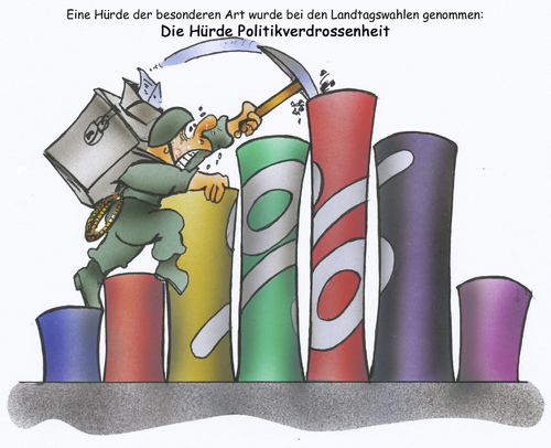 Cartoon: Wahlbeteiligung (medium) by HSB-Cartoon tagged politiker,politik,bürger,wählerin,wähler,wahlbeteiligung,wahl,rheinland,pfalz,prozent,berg,hürde,bergsteiger,cartoon,karikatur,hsb,schwarze,blanke,airbrush,wahl,wahlbeteiligung,wähler,wählerin,bürger,wahlen