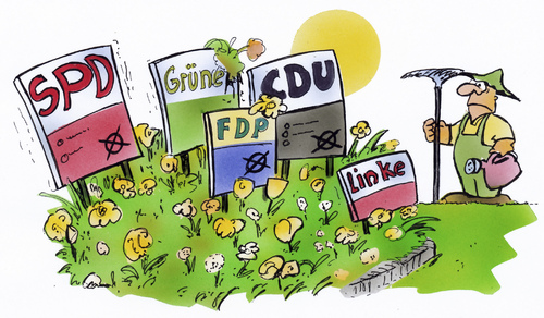 Cartoon: Wahlplakate (medium) by HSB-Cartoon tagged wahl,nrw,wahlkampf,frühling,wahlplakat,spd,cdu,grüne,fdp,linke