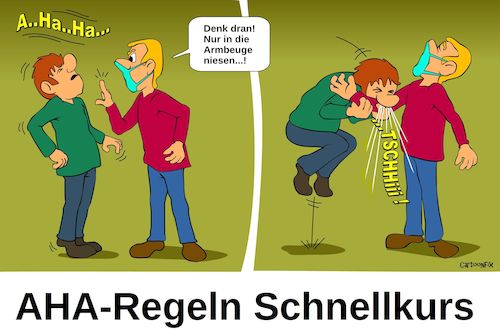 Cartoon: AHA Regeln Schnellkurs (medium) by Cartoonfix tagged aha,regeln,rki,corona,pandemie,maßnahmen