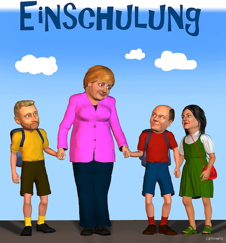 Cartoon: Einschulung (medium) by Cartoonfix tagged amtsantritt,ampelkoalition,olaf,scholz,bundeskanzler,angela,merkel