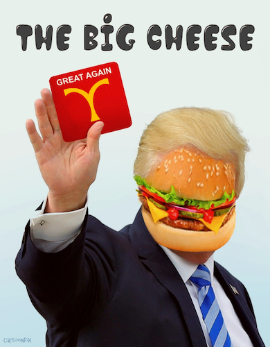 Cartoon: The Big Cheese (medium) by Cartoonfix tagged trump,mc,donalds,harris,laecheln,wahlen,usa,2024