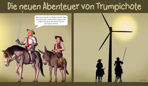 Cartoon: Trumpichote (medium) by Cartoonfix tagged trump,musk,windenergie,solarenergie,fossile,energie