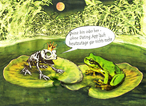 Cartoon: Froschkönig (medium) by jakpet tagged märchen,froschkönig,internet,datingapps,socialmedia,partnersuche,teenager