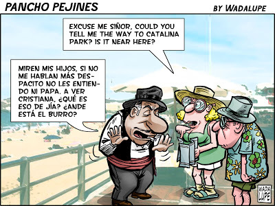 Cartoon: despacito y buena letra (medium) by Wadalupe tagged playa,canarias,guiris,turistas,vacaciones,perdidos