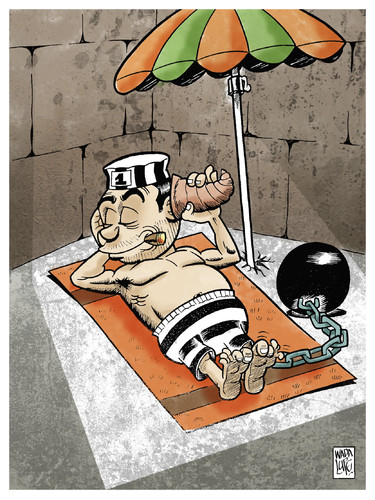 Cartoon: johnny scape in hawaii (medium) by Wadalupe tagged holiday,prison,sun,hawaii,beach,enemy,condemnation