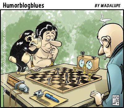 Cartoon: tarzan juega con ventaja (medium) by Wadalupe tagged tongo,deporte,ajedrez,chess,jane,cheetah,chita,tarcan