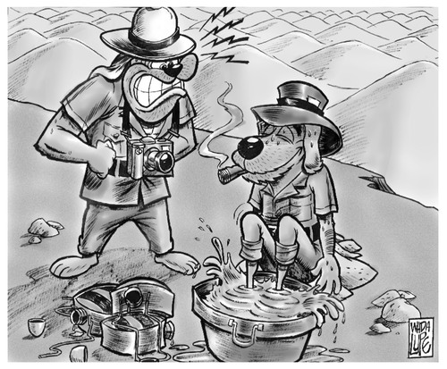 Cartoon: Te la bebes tu (medium) by Wadalupe tagged explorador,desierto,sed,perdidos,oasis,enfado,sahara