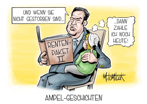 Cartoon: Ampel-Geschichten (medium) by Mirco Tomicek tagged hubertus,heil,debatte,bundestag,rentenpaket,renten,rente,paket,aktien,geld,finanzen,alter,fdp,spd,geschichten,karikatur,pressekarikatur,cartoon,mirco,tomicek,hubertus,heil,debatte,bundestag,rentenpaket,renten,rente,paket,aktien,geld,finanzen,alter,fdp,spd,geschichten,karikatur,pressekarikatur,cartoon,mirco,tomicek