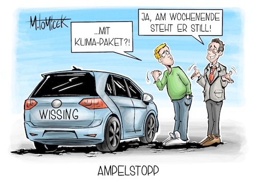 Cartoon: Ampelstopp (medium) by Mirco Tomicek tagged volker,wissing,fahrverbot,autofahrverbot,auto,fahren,wochenende,samstag,sonntag,wochenendfahrverbot,klimaschutz,klimaziele,ampel,regierung,klimaschutzgesetz,gesetz,austoß,co2,klima,verkehr,cartoon,karikatur,pressekarikatur,mirco,tomicek,volker,wissing,fahrverbot,autofahrverbot,auto,fahren,wochenende,samstag,sonntag,wochenendfahrverbot,klimaschutz,klimaziele,ampel,regierung,klimaschutzgesetz,gesetz,austoß,co2,klima,verkehr,cartoon,karikatur,pressekarikatur,mirco,tomicek