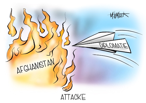 Cartoon: Attacke (medium) by Mirco Tomicek tagged taliban,kabul,afghanistan,machtübergabe,diplomatie,islamisten,regierung,abzug,deutsche,helfer,bundeswehr,botschaft,karikatur,pressekarikatur,cartoon,mirco,tomicek,taliban,kabul,afghanistan,machtübergabe,diplomatie,islamisten,regierung,abzug,deutsche,helfer,bundeswehr,botschaft,karikatur,pressekarikatur,cartoon,mirco,tomicek