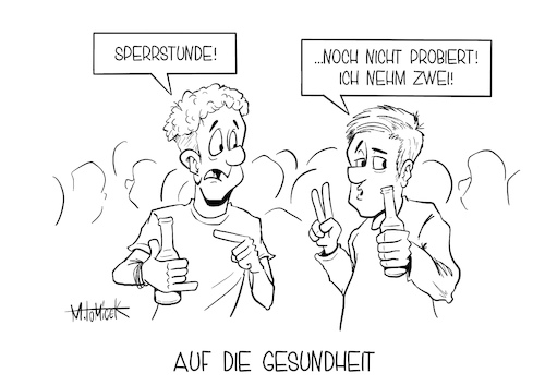 Cartoon: Auf die Gesundheit (medium) by Mirco Tomicek tagged sperrstunde,sperr,stunde,berlin,klubs,clubs,kneipen,bar,bars,restaurant,restaurants,drinks,cocktails,getränke,alkohol,bier,sekt,wein,party,feier,volk,partyvolk,coronaparty,versammlungen,hauptstadt,städte,corona,covid19,pandemie,kampf,virus,infektion,infektionen,bekämpfen,fallzahlen,karikatur,pressekarikatur,cartoon,mirco,tomicek,sperrstunde,sperr,stunde,berlin,klubs,clubs,kneipen,bar,bars,restaurant,restaurants,drinks,cocktails,getränke,alkohol,bier,sekt,wein,party,feier,volk,partyvolk,coronaparty,versammlungen,hauptstadt,städte,corona,covid19,pandemie,kampf,virus,infektion,infektionen,bekämpfen,fallzahlen,karikatur,pressekarikatur,cartoon,mirco,tomicek