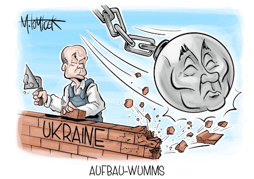 Cartoon: Aufbau-Wumms (medium) by Mirco Tomicek tagged bundeskanzler,olaf,scholz,ukraine,hilfe,wiederaufbau,aufbau,investitionen,wirtschaft,straßen,gesundheitswesen,russland,krieg,wladimir,putin,cartoon,karikatur,pressekarikatur,mirco,tomicek,bundeskanzler,olaf,scholz,ukraine,hilfe,wiederaufbau,aufbau,investitionen,wirtschaft,straßen,gesundheitswesen,russland,krieg,wladimir,putin,cartoon,karikatur,pressekarikatur,mirco,tomicek