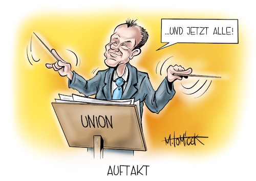 Cartoon: Auftakt (medium) by Mirco Tomicek tagged union,cdu,csu,friedrich,merz,fraktionsvorsitz,fraktionsvorsitzenden,vorsitz,vorsitzender,fraktion,chef,wählen,wahlen,gewählt,abstimmung,partei,cartoon,karikatur,pressekarikatur,mirco,tomicek,union,cdu,csu,friedrich,merz,fraktionsvorsitz,fraktionsvorsitzenden,vorsitz,vorsitzender,fraktion,chef,wählen,wahlen,gewählt,abstimmung,partei,cartoon,karikatur,pressekarikatur,mirco,tomicek