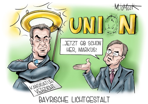 Cartoon: Bayrische Lichtgestalt (medium) by Mirco Tomicek tagged markus,söder,armin,laschet,kanzlerkandidatur,verzicht,kanzlerkandidat,kanzlerkandidaturverzicht,kandidaturverzicht,kanzleramt,kanzlerfrage,frage,kanzlerkandidaten,cdu,csu,union,beschluss,akzeptiert,die,würfel,sind,gefallen,bundestagswahl,bundestagswahlkampf,wahlkampf,bayern,nrw,cartoon,karikatur,pressekarikatur,mirco,tomicek,markus,söder,armin,laschet,kanzlerkandidatur,verzicht,kanzlerkandidat,kanzlerkandidaturverzicht,kandidaturverzicht,kanzleramt,kanzlerfrage,frage,kanzlerkandidaten,cdu,csu,union,beschluss,akzeptiert,die,würfel,sind,gefallen,bundestagswahl,bundestagswahlkampf,wahlkampf,bayern,nrw,cartoon,karikatur,pressekarikatur,mirco,tomicek