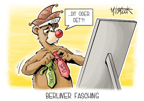 Cartoon: Berliner Fasching (medium) by Mirco Tomicek tagged berlin,wahl,wahlen,wählt,gewählt,cdu,spd,grüne,sondierung,sondiert,sondierungsgespräch,gespräche,sondierungsgespräche,regierungsbildung,regierung,karneval,fasching,rosenmontag,kostüm,kostüme,bär,cartoon,karikatur,pressekarikatur,mirco,tomicek,berlin,wahl,wahlen,wählt,gewählt,cdu,spd,grüne,sondierung,sondiert,sondierungsgespräch,gespräche,sondierungsgespräche,regierungsbildung,regierung,karneval,fasching,rosenmontag,kostüm,kostüme,bär,cartoon,karikatur,pressekarikatur,mirco,tomicek