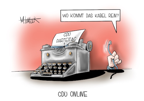 Cartoon: CDU Online (medium) by Mirco Tomicek tagged cdu,parteitag,partei,tag,verschoben,online,digital,web,internet,live,livestream,stream,januar,corona,covid19,pandemie,virus,lockdown,shutdown,vorstand,wahl,wahlen,vorsitz,vorsitzenden,friedrich,merz,armin,laschet,nobert,röttgen,chef,chefs,parteien,kabel,netz,netzwerk,schreibmachine,modern,karikatur,pressekarikatur,cartoon,mirco,tomicek,cdu,parteitag,partei,tag,verschoben,online,digital,web,internet,live,livestream,stream,januar,corona,covid19,pandemie,virus,lockdown,shutdown,vorstand,wahl,wahlen,vorsitz,vorsitzenden,friedrich,merz,armin,laschet,nobert,röttgen,chef,chefs,parteien,kabel,netz,netzwerk,schreibmachine,modern,karikatur,pressekarikatur,cartoon,mirco,tomicek