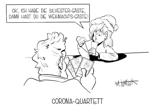 Cartoon: Corona-Quartett (medium) by Mirco Tomicek tagged corona,covid19,länder,einigen,regeln,weihnachten,silvester,weihnachtsfeier,feiertage,silvesterfeier,silvesterparty,freunde,familie,party,feier,feiern,neujahr,böller,weihnachtlich,2020,weihnachtsfeiertage,weihnachtsferien,ferien,gäste,familien,krei,freundeskreis,einschränkungen,einschränkung,maßnahmen,coronamaßnahmen,kontakt,kontakteinschränkung,verbot,cartoon,karikatur,pressekarikatur,mirco,tomicek,corona,covid19,länder,einigen,regeln,weihnachten,silvester,weihnachtsfeier,feiertage,silvesterfeier,silvesterparty,freunde,familie,party,feier,feiern,neujahr,böller,weihnachtlich,2020,weihnachtsfeiertage,weihnachtsferien,ferien,gäste,familien,krei,freundeskreis,einschränkungen,einschränkung,maßnahmen,coronamaßnahmen,kontakt,kontakteinschränkung,verbot,cartoon,karikatur,pressekarikatur,mirco,tomicek