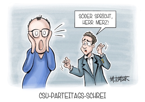 Cartoon: CSU-Parteitags-Schrei (medium) by Mirco Tomicek tagged csu,kleiner,parteitag,cdu,union,markus,söder,friedrich,merz,migration,migrationspolitik,wahl,wahlen,wahlkampf,csupt,neuwahl,neuwahlen,bundestagswahl,der,schrei,munch,karikatur,cartoon,pressekarikatur,mirco,tomicek,csu,kleiner,parteitag,cdu,union,markus,söder,friedrich,merz,migration,migrationspolitik,wahl,wahlen,wahlkampf,csupt,neuwahl,neuwahlen,bundestagswahl,der,schrei,munch,karikatur,cartoon,pressekarikatur,mirco,tomicek