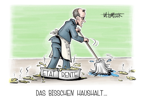 Cartoon: Das bisschen Haushalt... (medium) by Mirco Tomicek tagged bundestag,generaldebatte,debatte,haushalt,etat,2026,ausgaben,haushaltsentwurf,kritik,friedrich,merz,rente,renten,rentenpaket,paket,fettnäpfchen,karikatur,pressekarikatur,cartoon,mirco,tomicek,bundestag,generaldebatte,debatte,haushalt,etat,2026,ausgaben,haushaltsentwurf,kritik,friedrich,merz,rente,renten,rentenpaket,paket,fettnäpfchen,karikatur,pressekarikatur,cartoon,mirco,tomicek