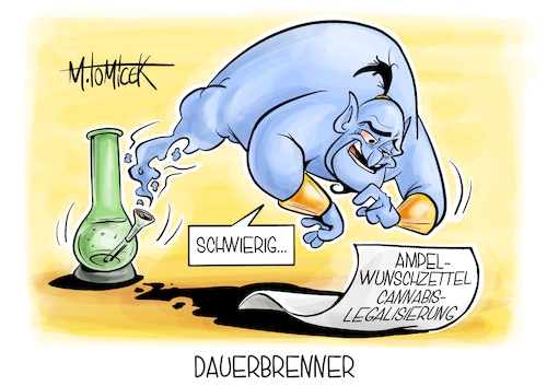 Cartoon: Dauerbrenner (medium) by Mirco Tomicek tagged gesetzentwurf,bundestag,bundesregierung,cannabis,marihuana,legalisierung,legal,cannabislegalisierung,marihuanalegalisierung,hanf,kiffen,ampel,ampelkoalition,genie,alladin,disney,karikatur,cartoon,pressekarikatur,mirco,tomicek,gesetzentwurf,bundestag,bundesregierung,cannabis,marihuana,legalisierung,legal,cannabislegalisierung,marihuanalegalisierung,hanf,kiffen,ampel,ampelkoalition,genie,alladin,disney,karikatur,cartoon,pressekarikatur,mirco,tomicek