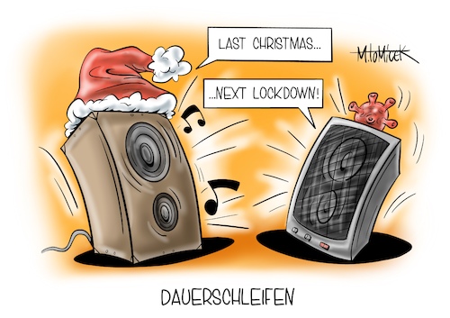 Cartoon: Dauerschleifen (medium) by Mirco Tomicek tagged teil,lockdown,teillockdown,januar,verlängert,verlängerung,nach,weihnachtszeit,neu,jahr,2021,shutdown,kontaktbeschränkung,kontaktbeschränkungen,beschränkungen,maßnahmen,maßnahme,kontakt,corona,covid19,angela,merkel,virus,viren,impfstoff,impfung,impfungen,last,christmas,weihnachten,weihnachtsferien,weihnacht,weihnachtslieder,lieder,musik,weihnachtsmusik,cartoon,karikatur,pressekarikatur,mirco,tomicek,teil,lockdown,teillockdown,januar,verlängert,verlängerung,nach,weihnachtszeit,neu,jahr,2021,shutdown,kontaktbeschränkung,kontaktbeschränkungen,beschränkungen,maßnahmen,maßnahme,kontakt,corona,covid19,angela,merkel,virus,viren,impfstoff,impfung,impfungen,last,christmas,weihnachten,weihnachtsferien,weihnacht,weihnachtslieder,lieder,musik,weihnachtsmusik,cartoon,karikatur,pressekarikatur,mirco,tomicek