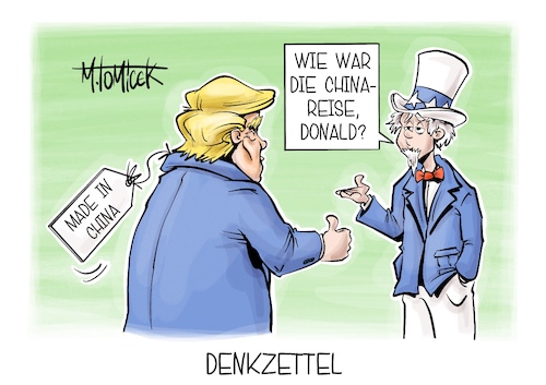 Cartoon: Denkzettel (medium) by Mirco Tomicek tagged china,peking,donald,trump,xi,jinping,taiwan,straße,von,hormus,iran,krieg,wirtschaft,usa,amerika,us,karikatur,cartoon,pressekarikatur,mirco,tomicek,china,peking,donald,trump,xi,jinping,taiwan,straße,von,hormus,iran,krieg,wirtschaft,usa,amerika,us,karikatur,cartoon,pressekarikatur,mirco,tomicek