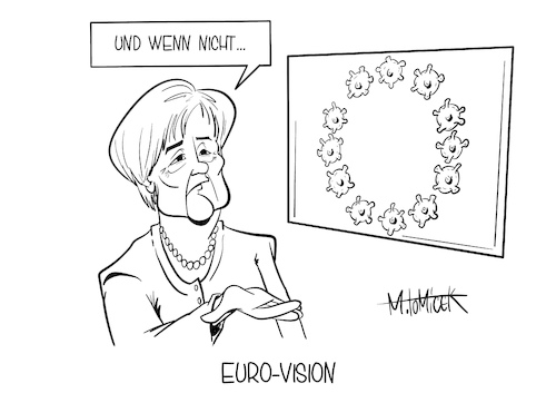 Cartoon: Euro-Vision (medium) by Mirco Tomicek tagged bundeskanzlerin,angela,merkel,cdu,eu,gipfel,gipfeltreffen,corona,covid19,kommission,kollegen,europa,gemeinsam,zusammen,europäische,lösung,impfung,impfstoffe,eindämmung,homeoffice,lockdown,shutdown,virus,viren,politiker,länder,staatschefs,staaten,einreise,reise,grenzen,grenzkontrollen,maßnahmen,impfpass,gesundheitskontrollen,kontrollen,cartoon,karikatur,pressekarikatur,mirco,tomicek,bundeskanzlerin,angela,merkel,cdu,eu,gipfel,gipfeltreffen,corona,covid19,kommission,kollegen,europa,gemeinsam,zusammen,europäische,lösung,impfung,impfstoffe,eindämmung,homeoffice,lockdown,shutdown,virus,viren,politiker,länder,staatschefs,staaten,einreise,reise,grenzen,grenzkontrollen,maßnahmen,impfpass,gesundheitskontrollen,kontrollen,cartoon,karikatur,pressekarikatur,mirco,tomicek