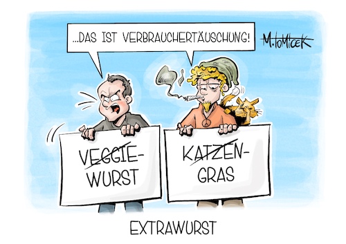 Cartoon: Extrawurst (medium) by Mirco Tomicek tagged cannabis,hanf,gras,eu,parlament,europa,abstimmung,veggie,vegetarisch,vegan,alternative,produkte,alternativen,fleisch,fleischalternativen,bezeichnung,wurst,burger,schnitzel,milch,soja,hafer,sojamilch,veggiewurst,veggieburger,essen,karikatur,cartoon,pressekarikatur,mirco,tomicek,cannabis,hanf,gras,eu,parlament,europa,abstimmung,veggie,vegetarisch,vegan,alternative,produkte,alternativen,fleisch,fleischalternativen,bezeichnung,wurst,burger,schnitzel,milch,soja,hafer,sojamilch,veggiewurst,veggieburger,essen,karikatur,cartoon,pressekarikatur,mirco,tomicek