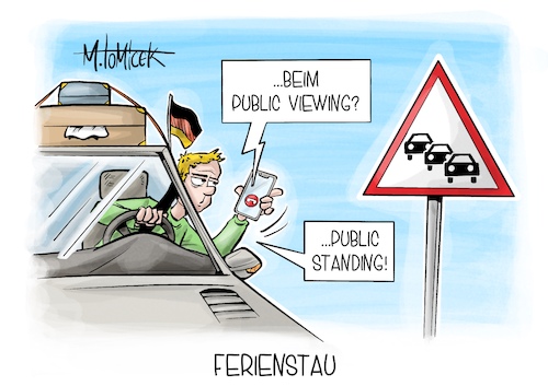 Cartoon: Ferienstau (medium) by Mirco Tomicek tagged ferien,sommerferien,sommer,ferienbeginn,stau,staugefahr,autobahn,ferienstau,em,europameisterschaft,fußball,deutschland,dfb,public,viewing,cartoon,karikatur,pressekarikatur,mirco,tomicek,ferien,sommerferien,sommer,ferienbeginn,stau,staugefahr,autobahn,ferienstau,em,europameisterschaft,fußball,deutschland,dfb,public,viewing,cartoon,karikatur,pressekarikatur,mirco,tomicek