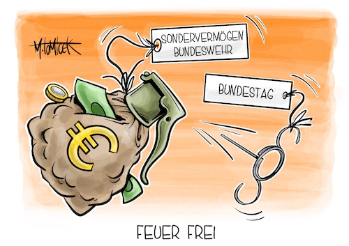 Cartoon: Feuer Frei (medium) by Mirco Tomicek tagged bundestag,100,milliarden,euro,sondervermögen,sonder,vermögen,geld,sonderfond,sonderfonds,bundeswehr,militär,grundgesetz,grundgesetzänderung,ampelkoalition,koalition,abstimmen,cartoon,karikatur,pressekarikatur,mirco,tomicek,bundestag,100,milliarden,euro,sondervermögen,sonder,vermögen,geld,sonderfond,sonderfonds,bundeswehr,militär,grundgesetz,grundgesetzänderung,ampelkoalition,koalition,abstimmen,cartoon,karikatur,pressekarikatur,mirco,tomicek