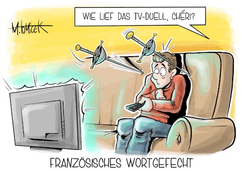 Cartoon: Französisches Wortgefecht (medium) by Mirco Tomicek tagged marine,le,pen,emmanuel,macron,tv,duell,frankreich,französisch,franzosen,fernsehen,fernseh,fernsehduell,wahl,wahlen,stichwahl,präsidentschaft,präsidentschaftswahl,kandidat,kandidaten,kandidatin,präsidentschaftskandidaten,cartoon,karikatur,pressekarikatur,mirco,tomicek,marine,le,pen,emmanuel,macron,tv,duell,frankreich,französisch,franzosen,fernsehen,fernseh,fernsehduell,wahl,wahlen,stichwahl,präsidentschaft,präsidentschaftswahl,kandidat,kandidaten,kandidatin,präsidentschaftskandidaten,cartoon,karikatur,pressekarikatur,mirco,tomicek