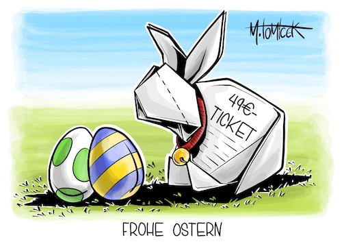 Cartoon: Frohe Ostern (medium) by Mirco Tomicek tagged vorverkauf,49,euro,ticket,tickets,fahrkarte,karte,öpnv,bus,bahn,zug,nahverkehr,monatsticket,abo,deutschland,verkehr,verkauf,start,ostern,osterhase,origami,cartoon,karikatur,pressekarikatur,mirco,tomicek,vorverkauf,49,euro,ticket,tickets,fahrkarte,karte,öpnv,bus,bahn,zug,nahverkehr,monatsticket,abo,deutschland,verkehr,verkauf,start,ostern,osterhase,origami,cartoon,karikatur,pressekarikatur,mirco,tomicek