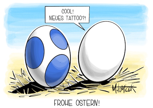 Cartoon: Frohe Ostern! (medium) by Mirco Tomicek tagged feiertage,ostern,ostergruß,osterhase,hase,eiersuche,ostereier,suche,osterei,ei,eier,tiere,tattoo,tattoos,farbe,tätowierung,comic,cartoon,karikatur,pressekarikatur,mirco,tomicek,feiertage,ostern,ostergruß,osterhase,hase,eiersuche,ostereier,suche,osterei,ei,eier,tiere,tattoo,tattoos,farbe,tätowierung,comic,cartoon,karikatur,pressekarikatur,mirco,tomicek