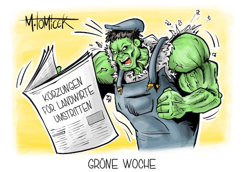 Cartoon: Grüne Woche (medium) by Mirco Tomicek tagged landwirte,bundesregierung,bauern,proteste,protest,landwirtschaft,agrar,ampel,haushalt,koalition,kürzungen,sparpaket,sperrgrüne,woche,berlin,messe,hulk,marvel,karikatur,pressekarikatur,cartoon,mirco,tomicek,landwirte,bundesregierung,bauern,proteste,protest,landwirtschaft,agrar,ampel,haushalt,koalition,kürzungen,sparpaket,sperrgrüne,woche,berlin,messe,hulk,marvel,karikatur,pressekarikatur,cartoon,mirco,tomicek