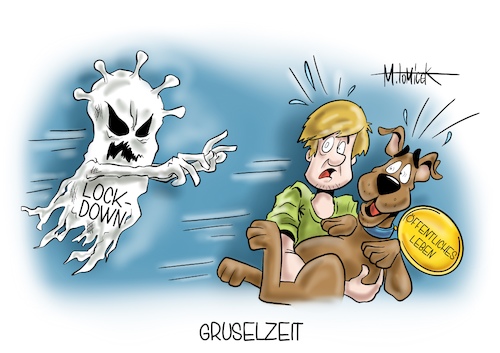 Cartoon: Gruselzeit (medium) by Mirco Tomicek tagged lockdown,lock,down,angela,merkel,länderchefs,mittwoch,pläne,diskusionen,diskutiert,deutsche,deutschland,bund,länder,corona,covid19,welle,infektionen,rki,inzidenz,inzidenzwert,wert,ansteckungen,virus,viren,geister,gespenster,halloween,gruselig,gruselzeit,scooby,doo,cartoon,karikatur,pressekarikatur,mirco,tomicek,lockdown,lock,down,angela,merkel,länderchefs,mittwoch,pläne,diskusionen,diskutiert,deutsche,deutschland,bund,länder,corona,covid19,welle,infektionen,rki,inzidenz,inzidenzwert,wert,ansteckungen,virus,viren,geister,gespenster,halloween,gruselig,gruselzeit,scooby,doo,cartoon,karikatur,pressekarikatur,mirco,tomicek