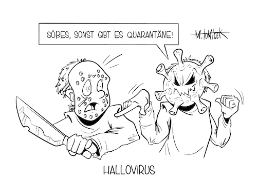 Cartoon: Hallovirus (medium) by Mirco Tomicek tagged halloween,oktober,kostüm,halloweenkostüm,jason,kürbis,infektionen,infektionszahlen,halloweenparty,saures,party,feier,feiern,fallzahlen,rki,robert,koch,institut,virus,viren,infekt,erkältung,ansteckung,quarantäne,mirco,tomicek,karikatur,pressekarikatur,cartoon,halloween,oktober,kostüm,halloweenkostüm,jason,kürbis,infektionen,infektionszahlen,halloweenparty,saures,party,feier,feiern,fallzahlen,rki,robert,koch,institut,virus,viren,infekt,erkältung,ansteckung,quarantäne,mirco,tomicek,karikatur,pressekarikatur,cartoon