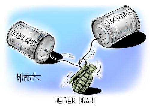 Cartoon: Heißer Draht (medium) by Mirco Tomicek tagged ukraine,russland,gespräch,gesprächsrunde,verhandlungen,frieden,verhandlung,krieg,konflikt,krise,putin,flucht,fluchtkorridore,cartoon,karikatur,pressekarikatur,mirco,tomicek,ukraine,russland,gespräch,gesprächsrunde,verhandlungen,frieden,verhandlung,krieg,konflikt,krise,putin,flucht,fluchtkorridore,cartoon,karikatur,pressekarikatur,mirco,tomicek